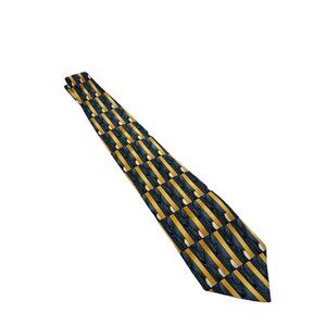 J. Garcia Stonehenge Handsewn Abstract Blue Gold Stripe Pattern Mens Silk Tie